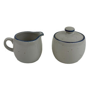 Stonehedge Stoneware sugar and creamer set natural blue accent made in japan
